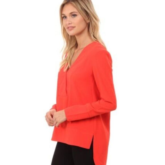 French Connection Orange Arrow Crepe Lone Sleeve V Neck Tunic Top - Picture 2 of 10